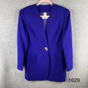 Saks Fifth Avenue Women's Sz 6 Virgin Wool Vintage Double Breasted‎ Blue Blazer